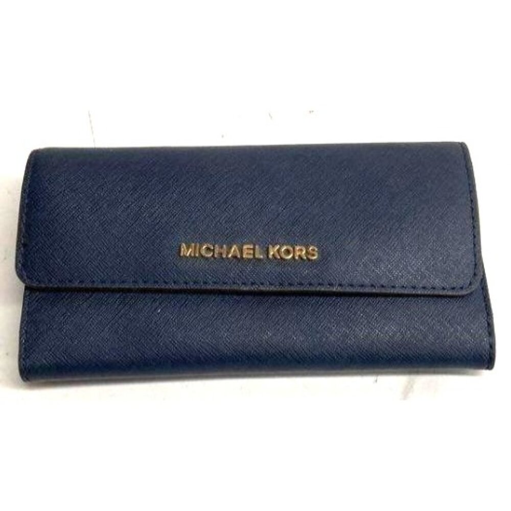 Michael Kors Navy Blue Jest Set Trifold Leather Wallet